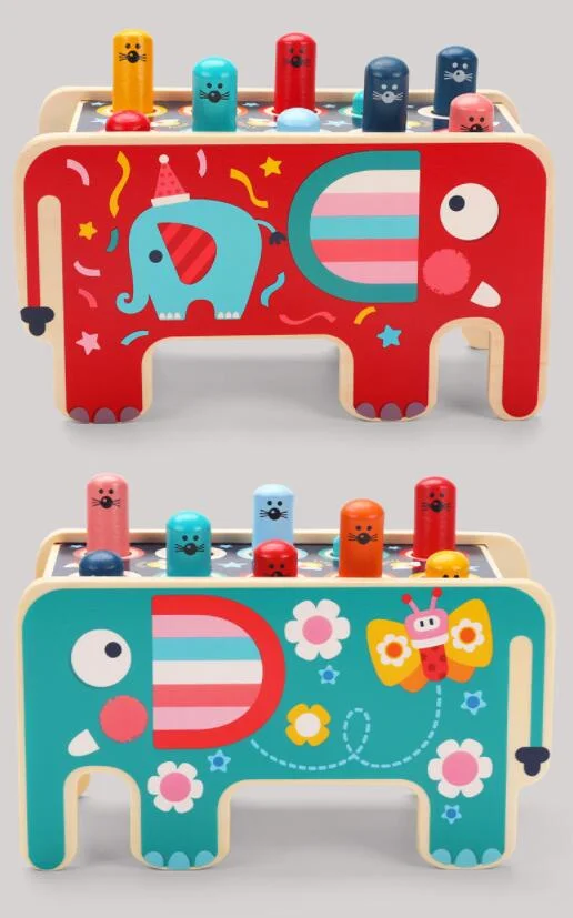 Children Hit Gopher Wood Knock Toy Elephant Cart Knock Dinosaur Tractor Large Educational Toy