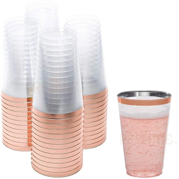 I00000 200 Pack Gold Plastic Cups, 10 oz Clear Plastic Cups Gold