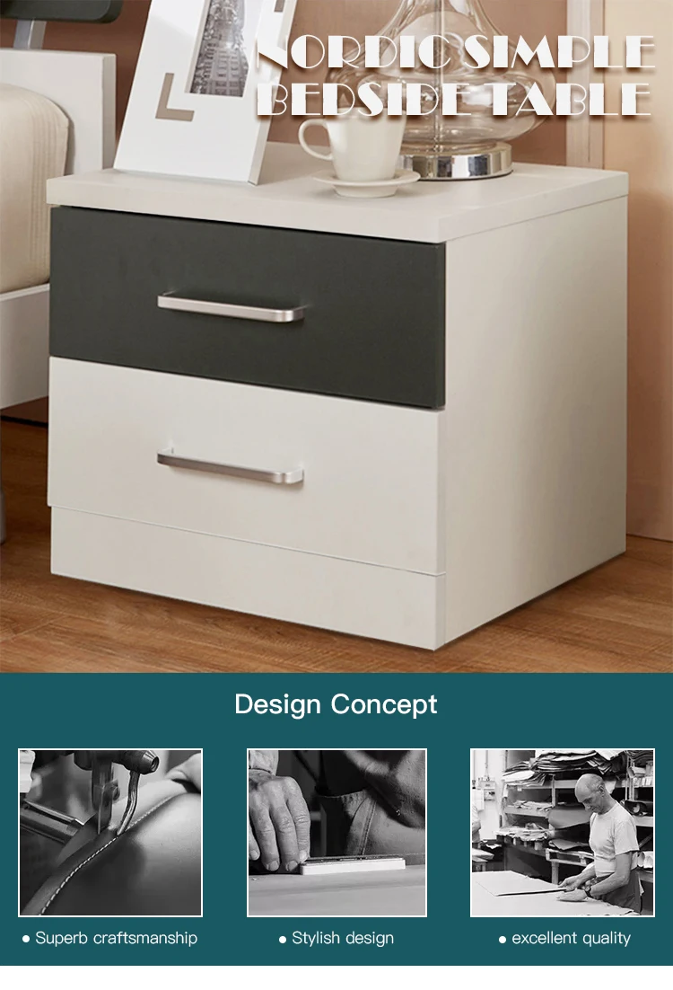 Modern Mdf White Bedroom Night Table Bedside With 2 Drawers