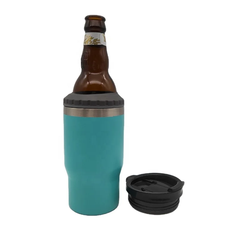 Double Walled Insulated Cooler &Travel Mug Holder 14oz 4 in 1 Stainless  Steel Can Cooler Beer Bottle Insulator with 2 Lids