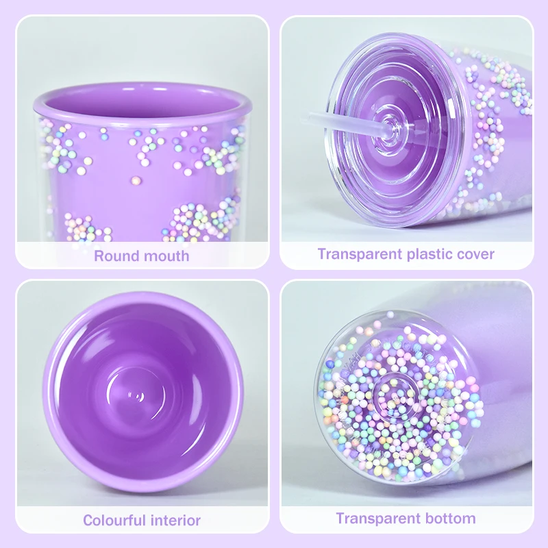 Quality Customized Insert 24oz Bulge Acrylic Plastic Cup with Decoration Ball and Straw 40PCS/CASE