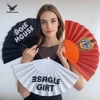 23cm plastic hand fan, different color handle customized