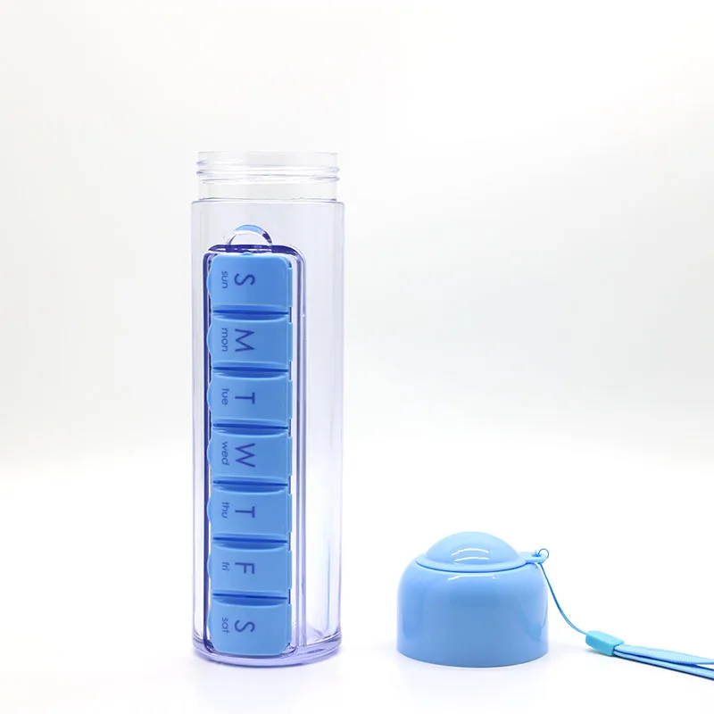 Weekly 7 Days 350ML Capsule Shape Pill Organizer Case Portable Detachable Water Bottle Pill Container Box with Drinking Bottle