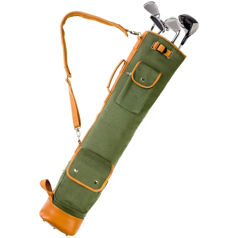 Custom Vintage Canvas And Leather Golf Bag Golf Club Sleeves Bag With Shoulder Strap Golf