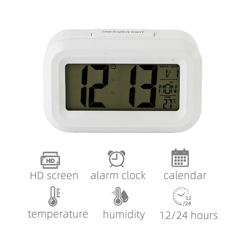 Electronic LED Clock White Timer Calendar Multi-function Small Size Digital Alarm Clock