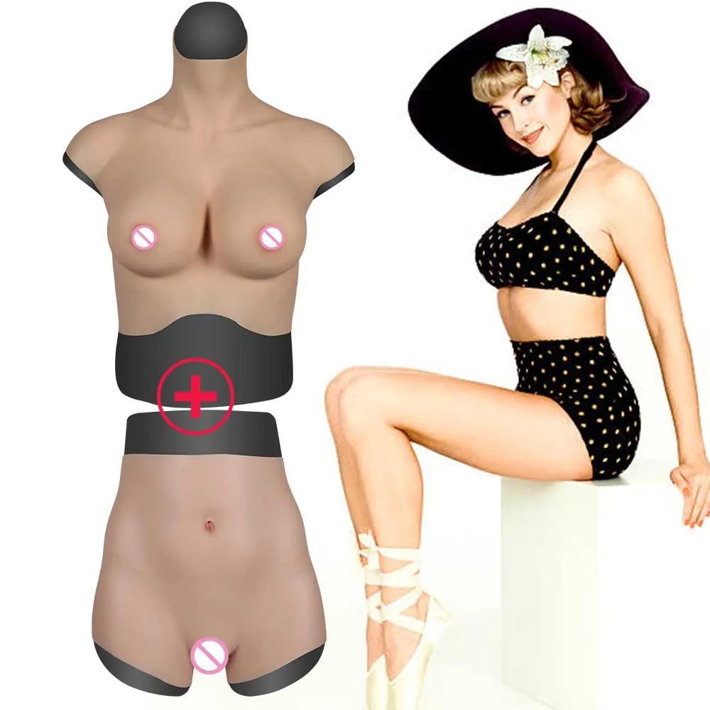 URCHOICE Realistic Silicone Breast Form Fake Artificial Boobs With Vaginal Pants for Crossdresser Shemale Transgender Drag Queen