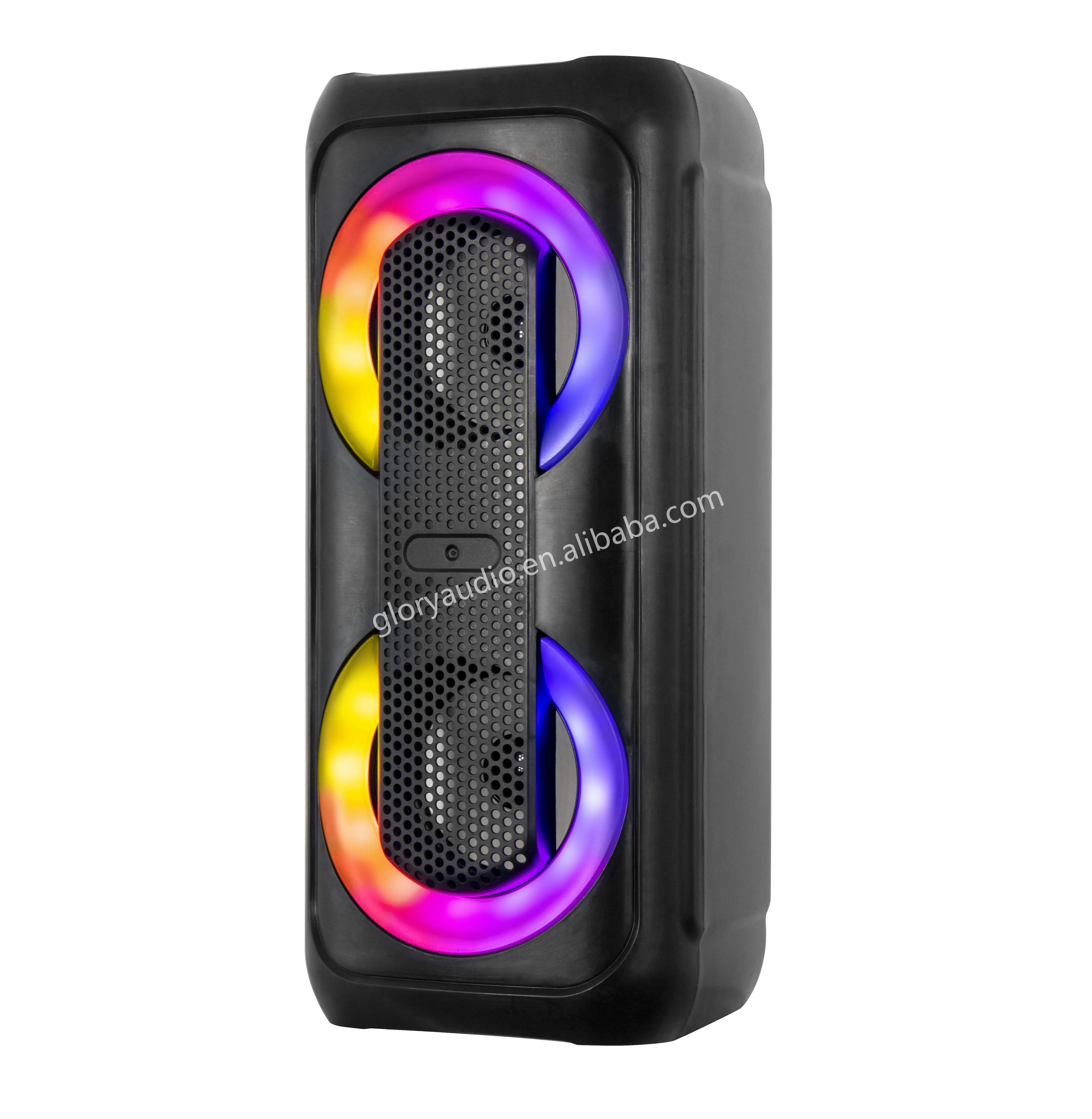 Dual 4 Inch Active Portable RGB LED Speakers Wireless USB AUX Light Plastic Design Home Karaoke Parties Outdoor Woofers DC Power