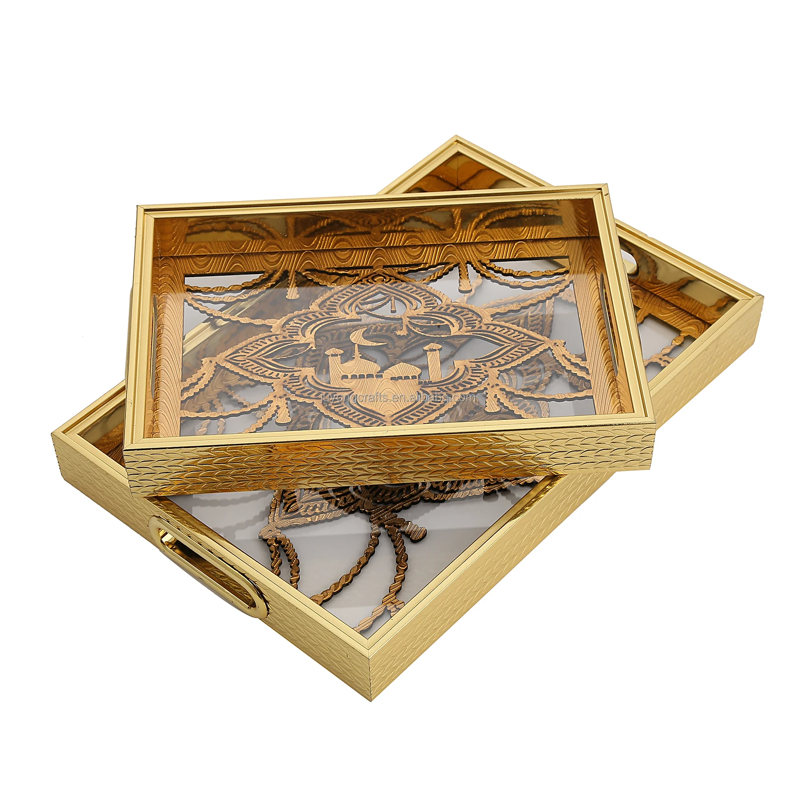 Nordic Luxury Gold Wood Mother Of Pear Jewelry Cosmetics Golden Trays