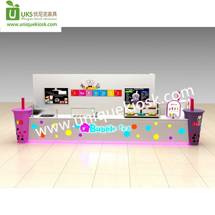 Popular Design Drawing Bubble Tea Kiosk Booth Milk Tea Stand Beverage Cabinet Fresh Juice Stall for Sale