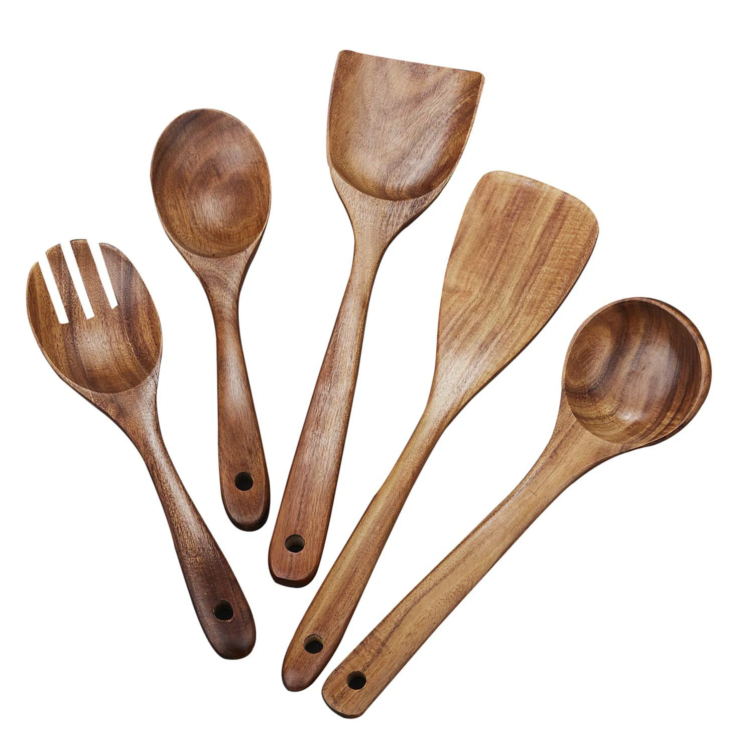 Handmade Natural Teak Cooking Spoons Wooden Spatula for Nonstick Cookware 5 Set