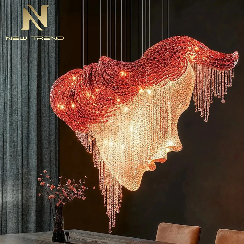 CPL-474 Contemporary Abstract Face Sculpture Chandelier – Custom Crystal Art Installation for Hotel Lobby & Showroom