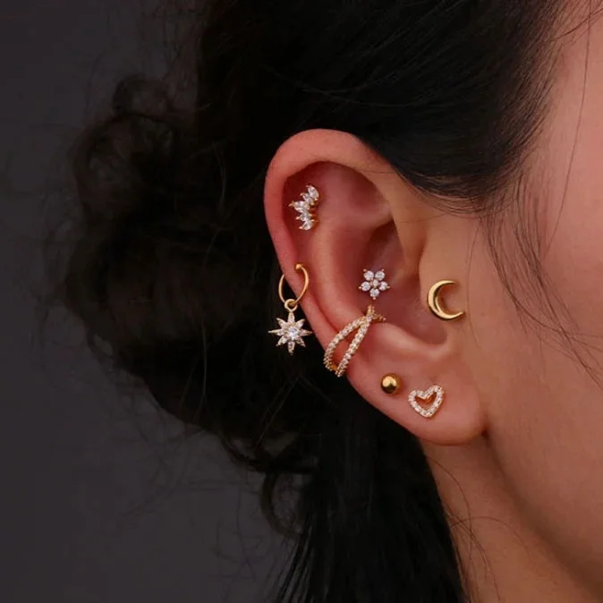 Surgical Stainless Steel Helix Cartilage Earrings With Zircon