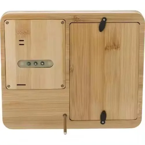 Eco Friendly Natural Bamboo Made 7 Inch Photo Frame Digital LCD Display Temperature and Humidity Table Clock