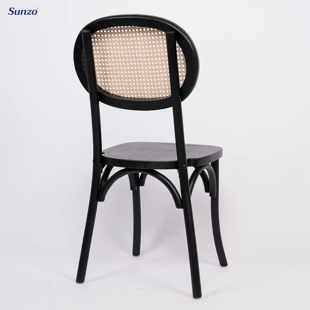Black Wooden Cross Back Chair Rattan Dining Chair