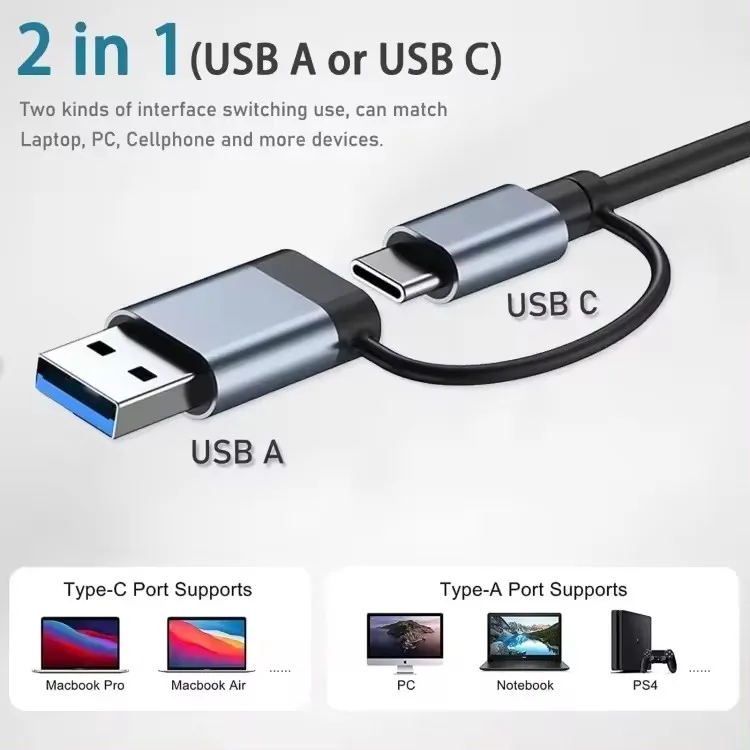 Dongle Docking Station USB 3.0/2.0 Ports Type-C Hub Adapter 3.5-mm Jack for USB C PC/Samsung S8-10/Huawei Mate10/P20/P30