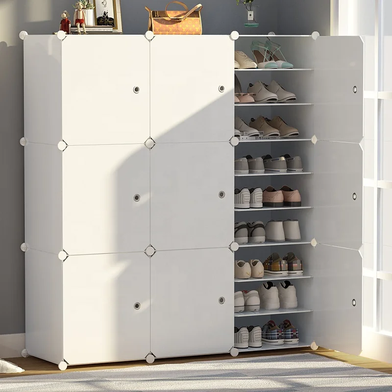 White Modern Plastic Shoe Storage Cabinet Rack Organizer For