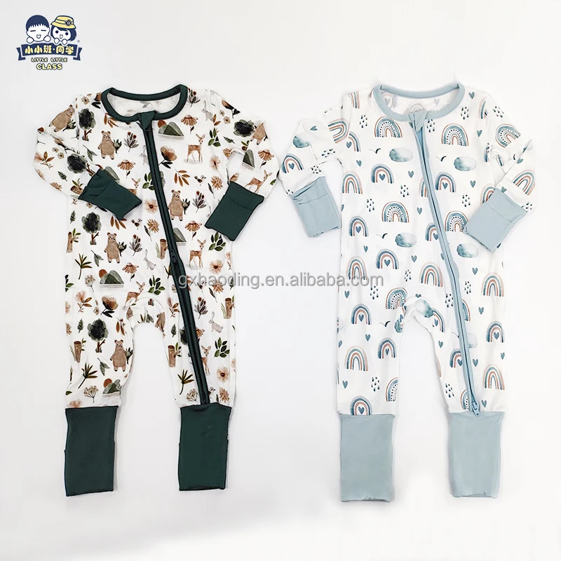 Wholesale Custom Dual Zipper Fold Over New Born Baby Rompers Baby Girl