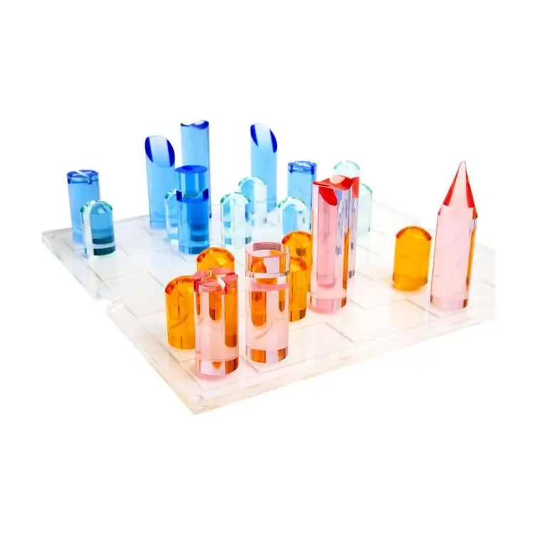 Abstract Geometric Chess Set Orange Blue Acrylic Chess Set 32pcs Transparent Colored Chess Adults Kids Game