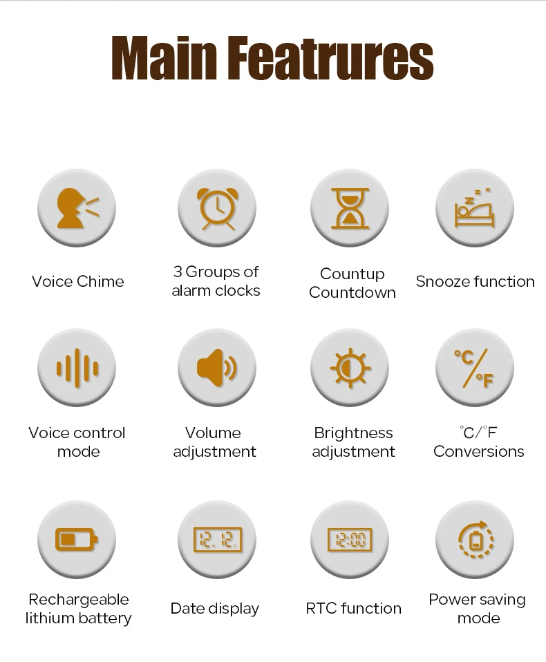 6 Inch Dementia Clock Talking Led Clock With Volume Control Display