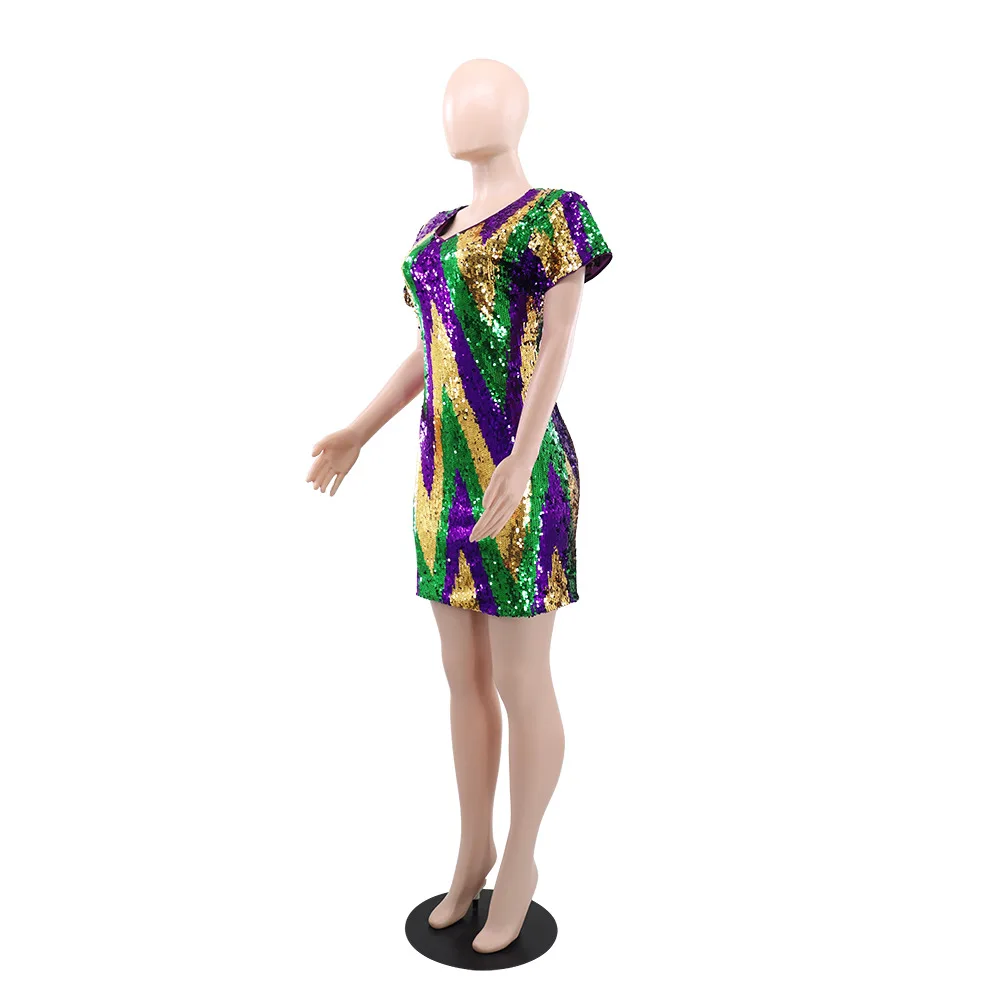 knee length dresses for ladies Mardi Gras Sequin Glam Mini Dress
