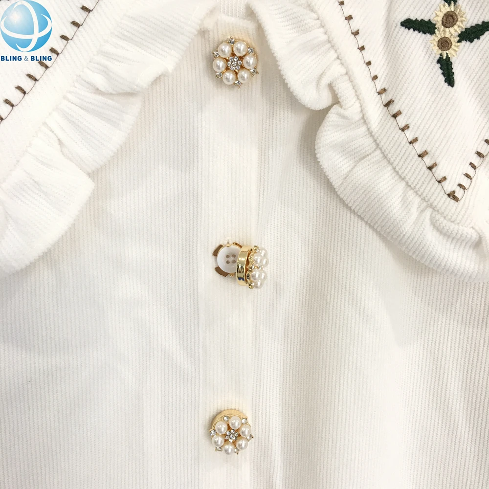 Support Custom Shirt Button Covers Cufflinks No Sew Garments Jewel Crystal Pearls Button Covers Clip on Sleeve