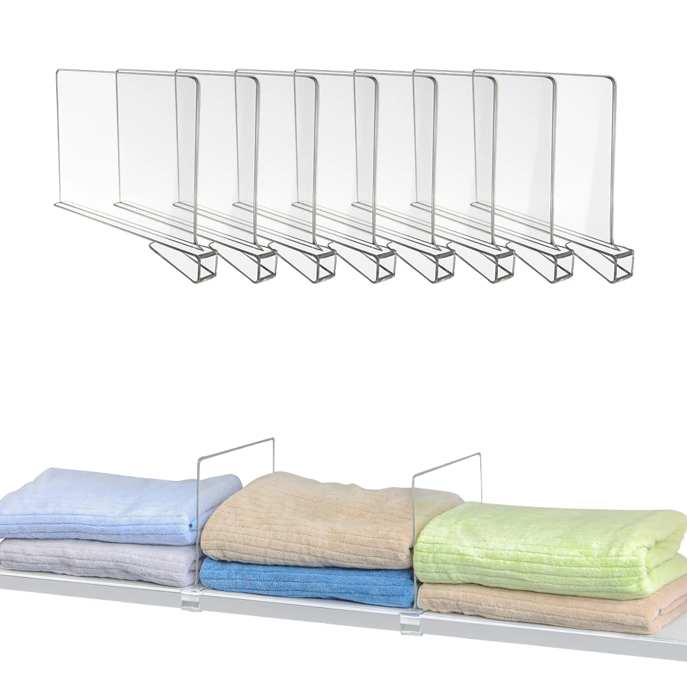 8 Pieces Bookstore L-Shape Clear Partition for Closet Organizer and Storage Commodity Separator Acrylic Magnetic Shelf Dividers