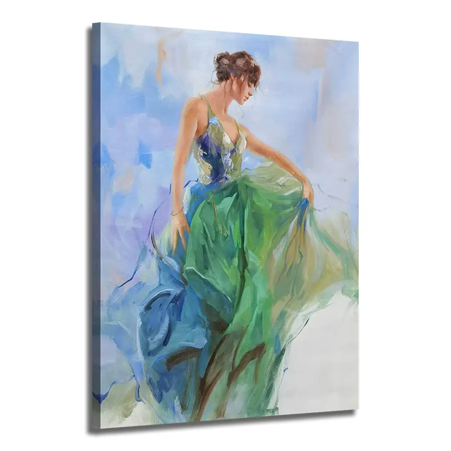 art deco painting woman in green dress Textured Abstract Art main image 1