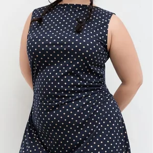 Blue Dot A-Line Skirt Waist Sleeveless Above Knee Summer Casual Plus Size Dress