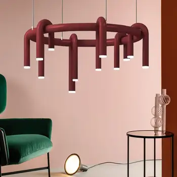 Designer U-shaped chandelier red Nordic living room ins strip dining room bar lamp Bedroom model room iron wrought light