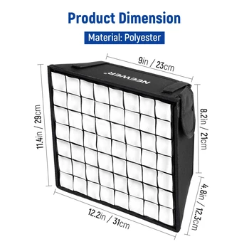 NEEWER 12.2"x11.4" Foldable Softbox Diffuser with Grid and Bag for NL660/SNL660/RGB660/RGB660 Pro/RGB660 PRO II LED Video Light detail image