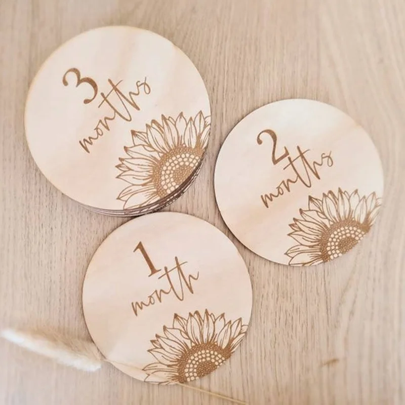  BOGE factory custom Monthly Wooden Milestone Discs Baby Milestone Wood Circles Wooden Baby Milestone Cards Blocks