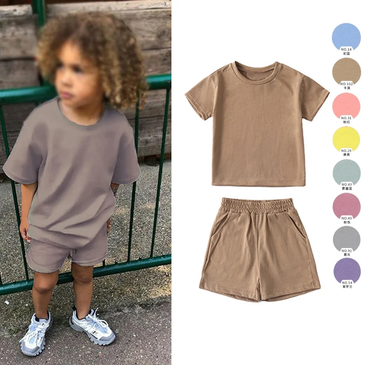 Factory Custom Children Toddler Boy Shorts Outfit Sweatsuit Sets Cotton Blank Kids Boys Summer