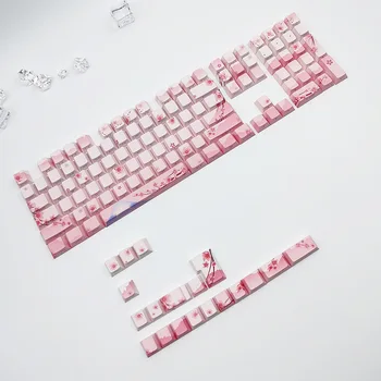 127 Keys Full Set PBT Cherry Blossom Tree Keycaps In-Stock Cross-Border with Pink Side Engraved Luminous Two-Color Design