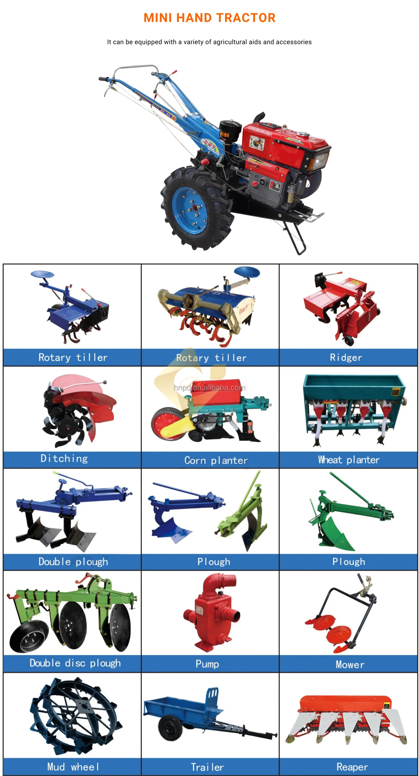 8hp12hp 15hp 18hp 20hp 22hp Hand Tractor Farm Mini Diesel Motocultor