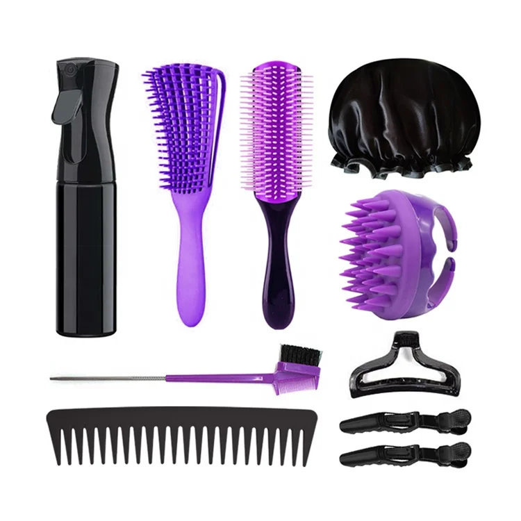 Gloway 10Pcs African 3a to 4c Texture Curly Hair Brush Sleep Bonnet Set ...