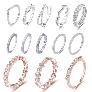 925 Sterling Silver Half Eternity Rings Bands for Women Gold & Rhodium Plated Cubic Zirconia Diamond Stackable Cut Wedding Bands