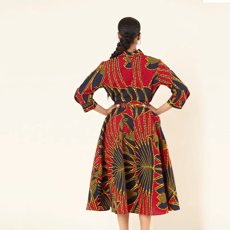 Various African Fancy Kitenge Printed Pattern Dress Midi Women Ladies Casual African Dresses