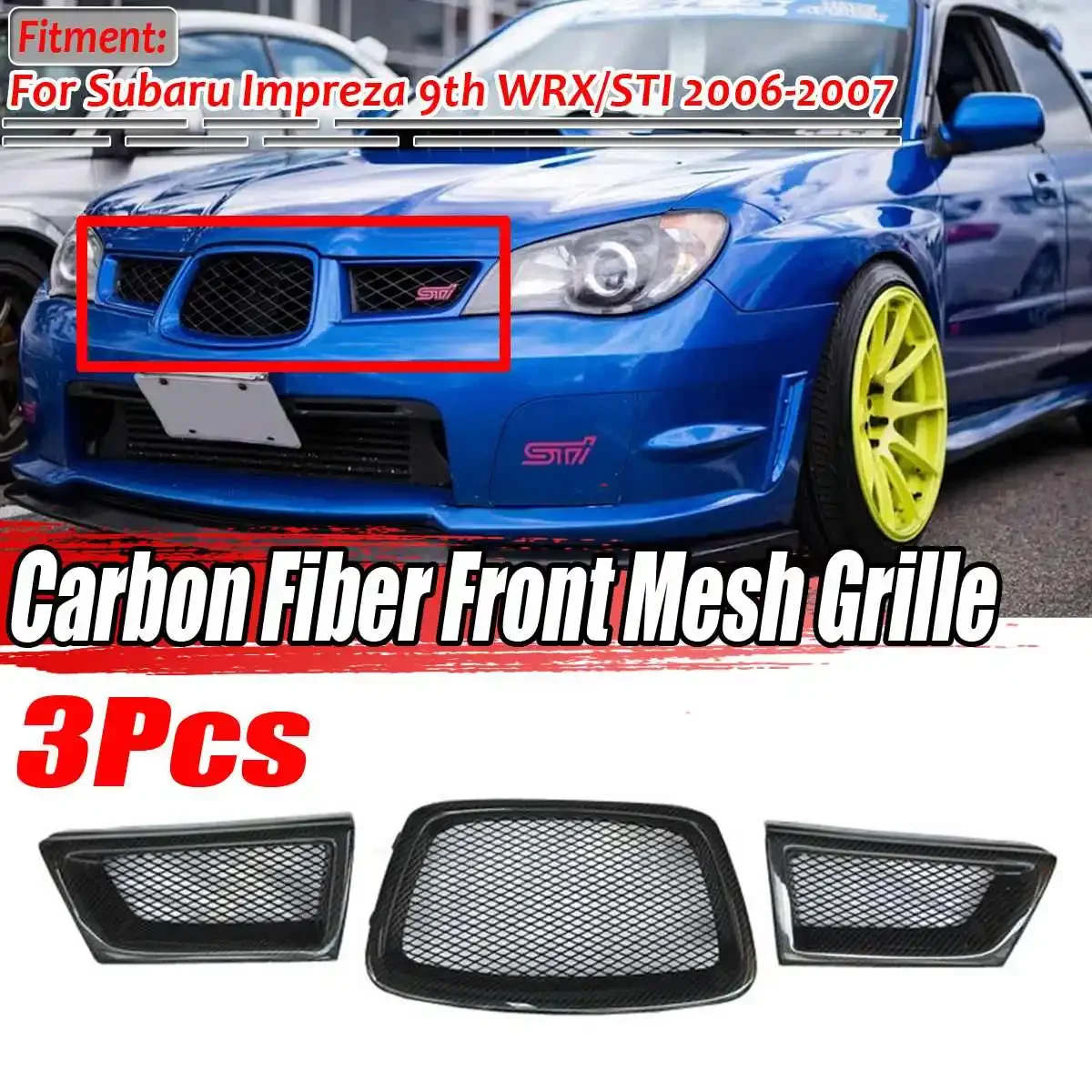 インプレッサ　wrx sti カーボン風　フロントグリル リアルカーボンファイバースバルインプレッサWRXグリルカーフロント