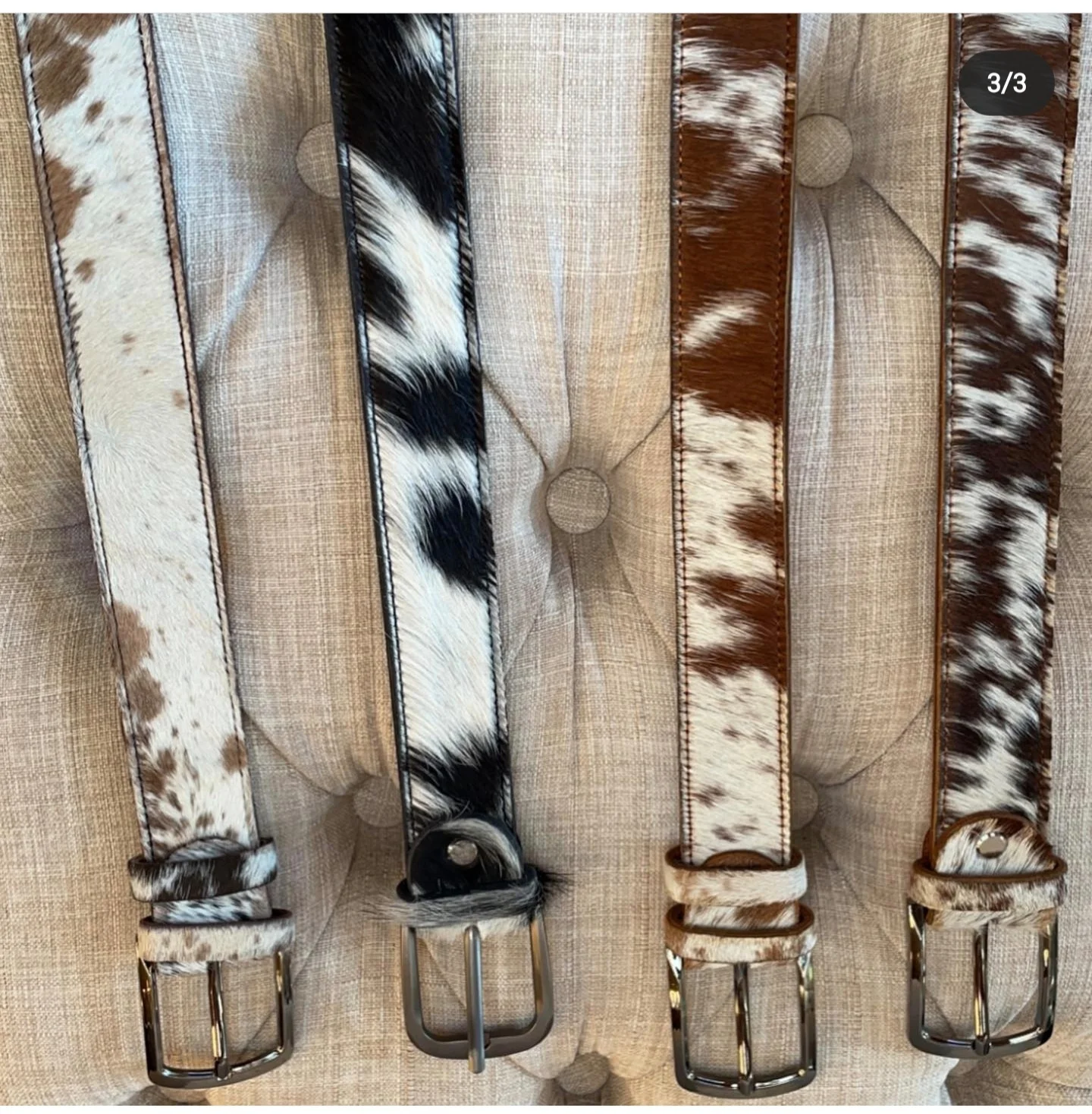 vintage cow fur belt with coin purse buckle Rhinestone Studded Belt for Men Women, Western Leather Belt  main image 4