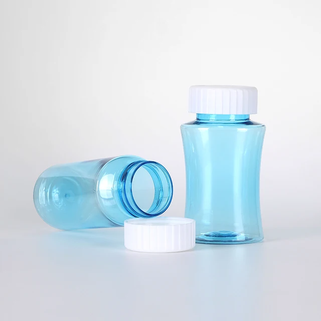 Food Grade Clear Blue Transparent Custom PET Plastic Bottle with Tear off Cap for Vitamin/ Capsule/ Tablet/ Medicine/ Pharmacy