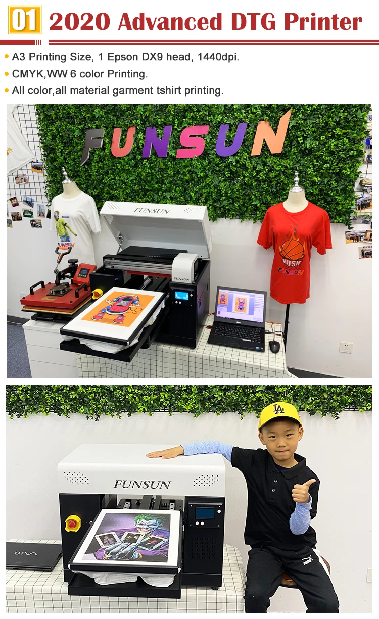 Funsun Hot Selling A3 Size DTG Printer for T Shirt with Automatic Cleaning System
