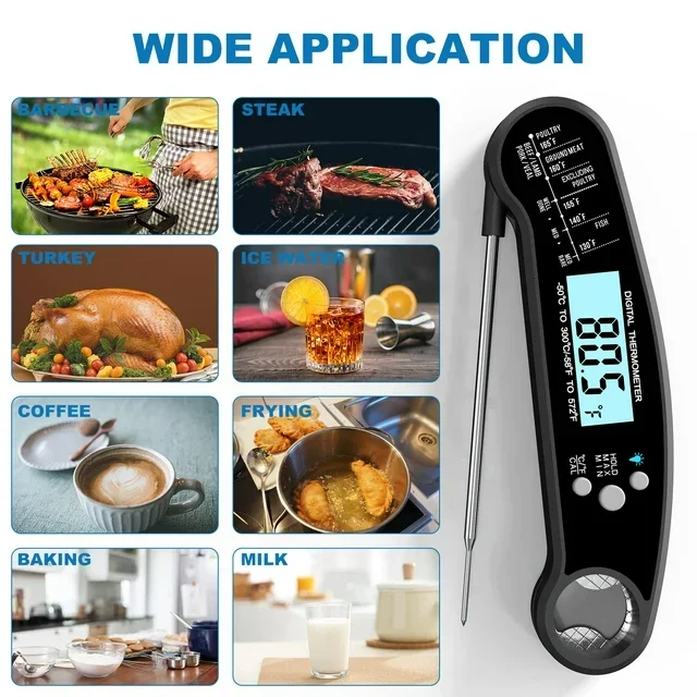 Household Instant Read Electronic Temperature Foldable Digital BBQ Meat Grill Cooking Food Thermometer for Kitchen Use