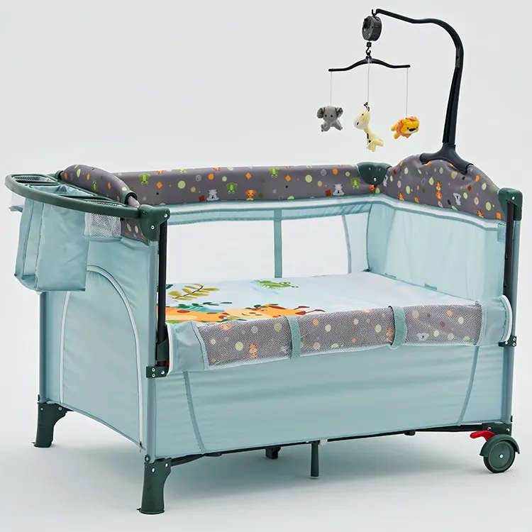 Детская мебель музыкальный колокольчик молния боковое открытие включает складной играть сон прикрепленная кровать детская кроватка