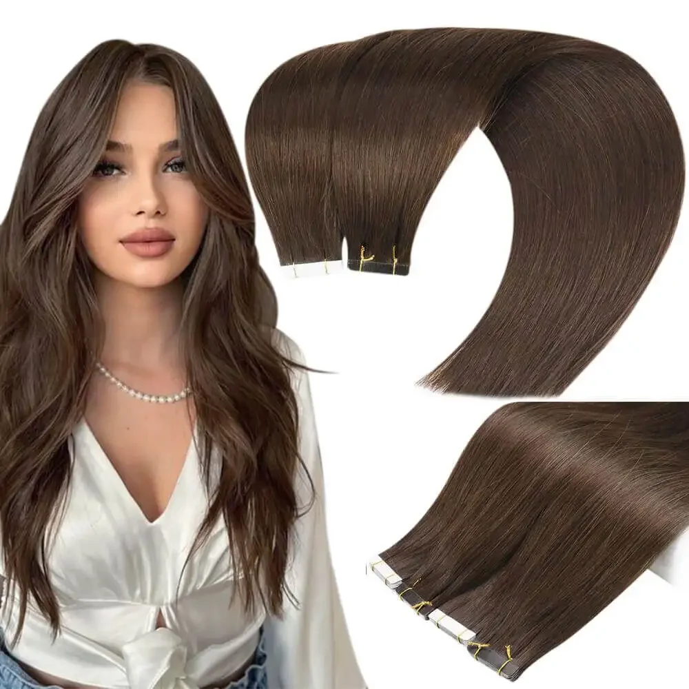 LaaVoo Virgin Tape in Hair Extensions Ekte hår Ren farget 25G og 50G Ekte 2,5G/stk 12 måneder Tape in Hair Skin Weft_voghion.com