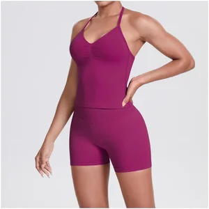 High Quality Athleisure Sports 2-Piece Shorts Solid Knitted Eco-Friendly High Waist Low MOQ Print Friendly Simple OEM Hot Sale