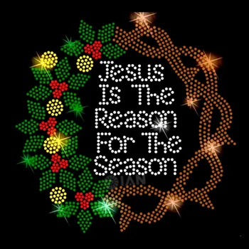 Jesus Is The Reason For The Season Rhinestones Transfer Bling Motif Hotfix Merry Christmas Rhinestone Transfer