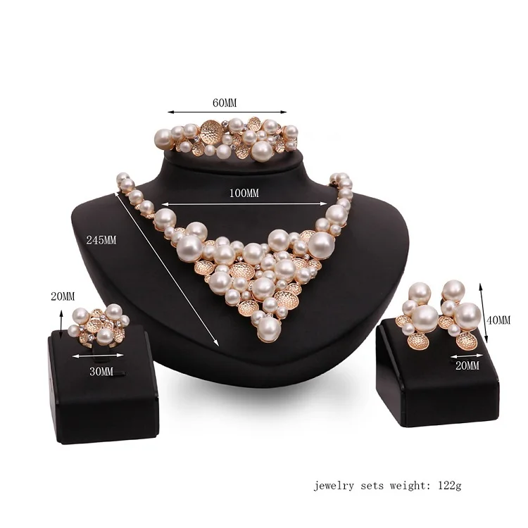 Women 4 Pcs African Fashion Jewelry Sets Luxury Brazilian Saudi Gold Plated Dubai Pearl Crystal Wedding Bridal Jewelry Set
