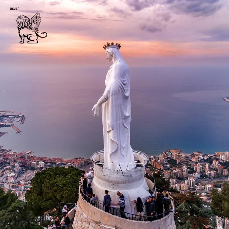 BLVE有名な大型レバノン屋外宗教聖母彫刻塗装白巨大ブロンズメアリー像
