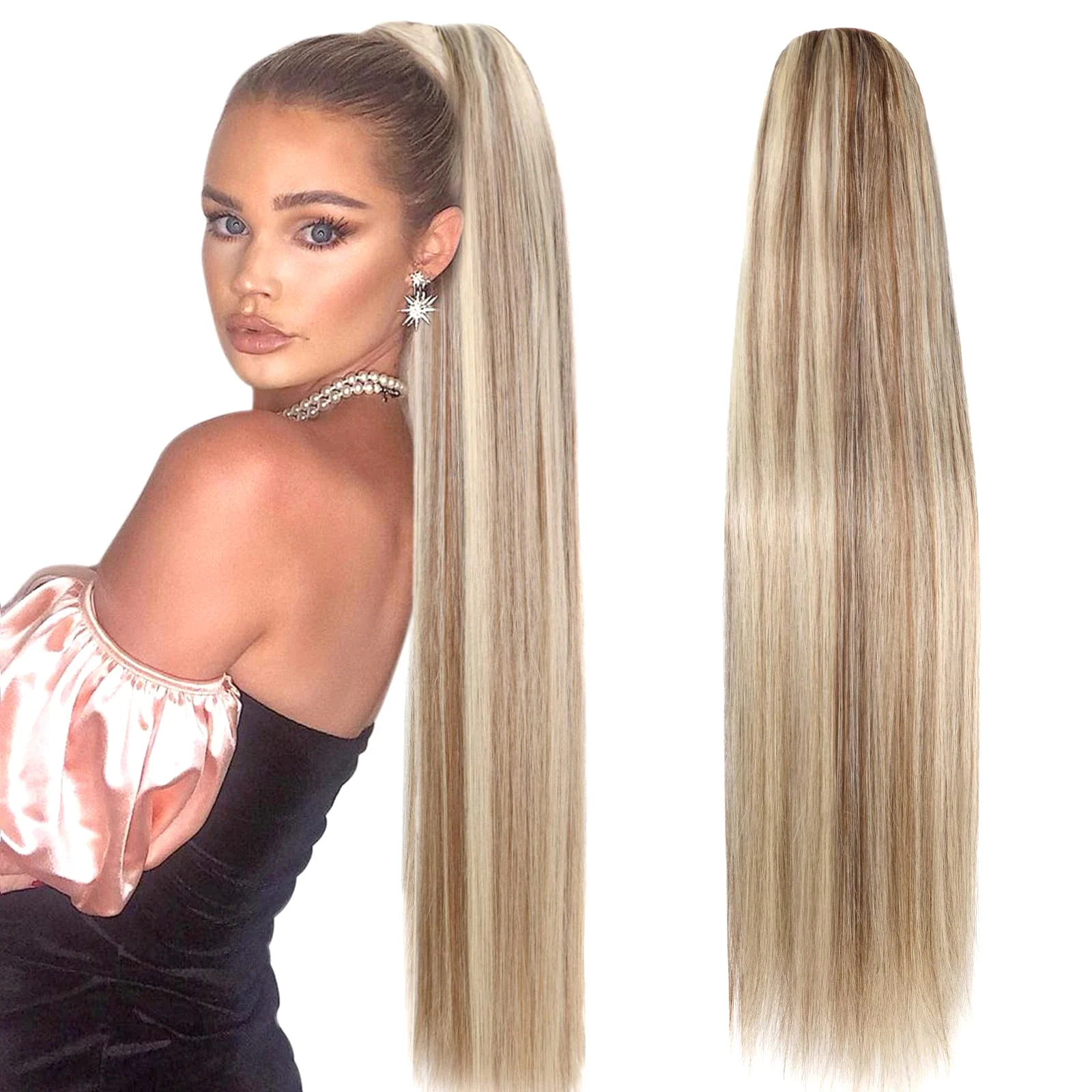 Straight Drawstring Ponytail Human Hair Extensions With Clip 16-26 Inch 100g For Salon_voghion.com