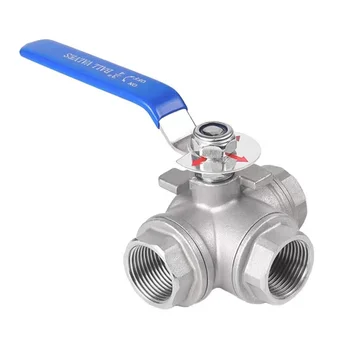 Stainless Steel 3-Way Ball Valve, 1/2"-4", SS316, Female Thread, Industrial Grade, DIN/ISO Standards